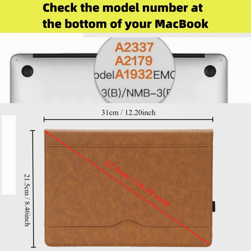 TT TYTX TYTX Compatible with MacBook Air 13 Inch Leather Case, for Model A2337 M1 A2179 A1932 2018-2021 Retina Display Touch ID, PU Leather Laptop Case with Pocket for Papers and Pen Holder, Brown - Image 2